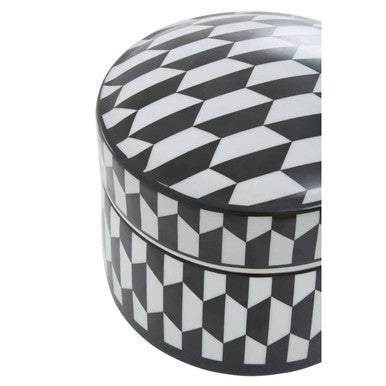 Large Black and White Geometric Ceramic Trinket Box