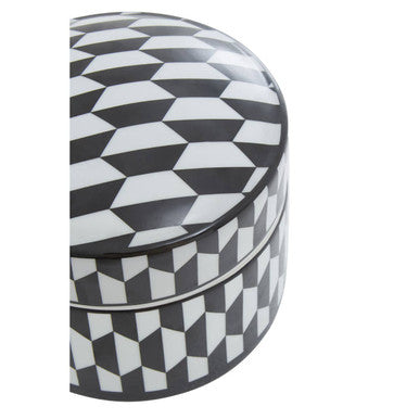 Large Black and White Geometric Ceramic Trinket Box