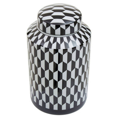 Small Black and White Geometric Ceramic Jar