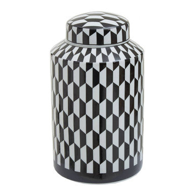 Small Black and White Geometric Ceramic Jar