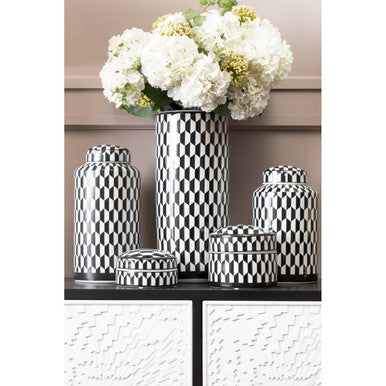 Small Black and White Geometric Ceramic Jar