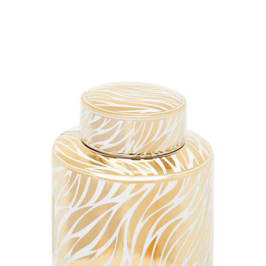 Doria Large White And Gold Finish Ceramic Jar
