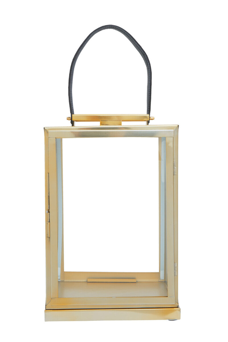 Small Gold Steel Lantern with Hair on Leather Handle