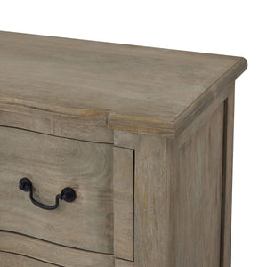 French Provincial chest with black iron handles, washed wood finish, six spacious drawers, solid hardwood construction. by sostter at brixbailey.com