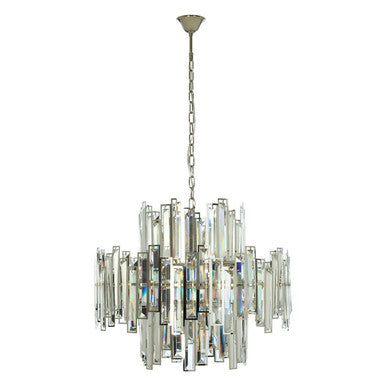Large Crystal Glass Chandelier with Silver Frame