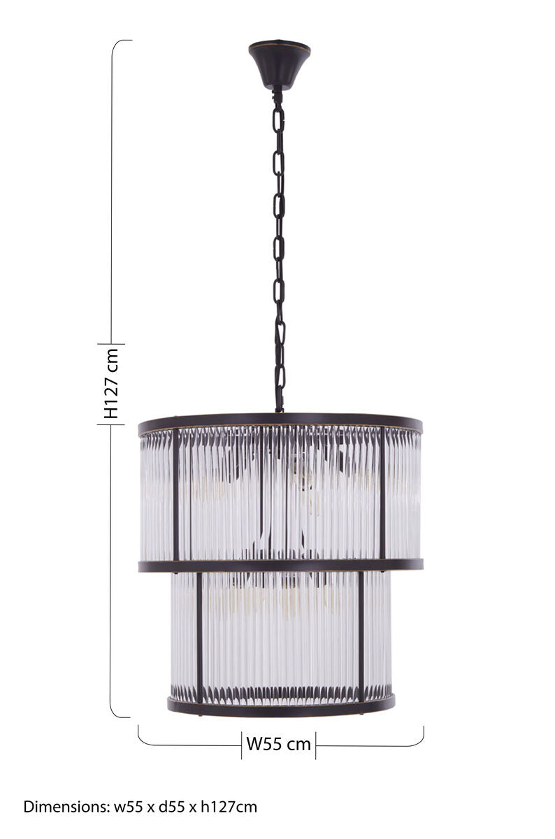 2 Tier Antique Black Glass Chandelier