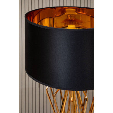 Black Drum Table Lamp with Bronze Frame and Marble Base