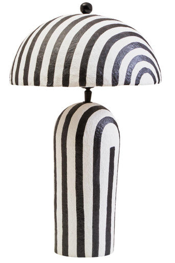 Carta 50cm Black And White Stripe Papier Mache Table Lamp With Dome Shade