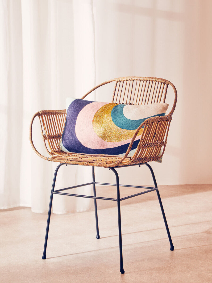 Curved Stripes Cushion in Vibrant Embroidered Cotton