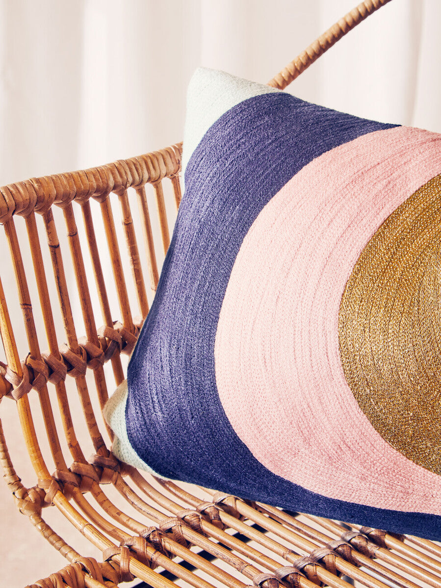 Curved Stripes Cushion in Vibrant Embroidered Cotton