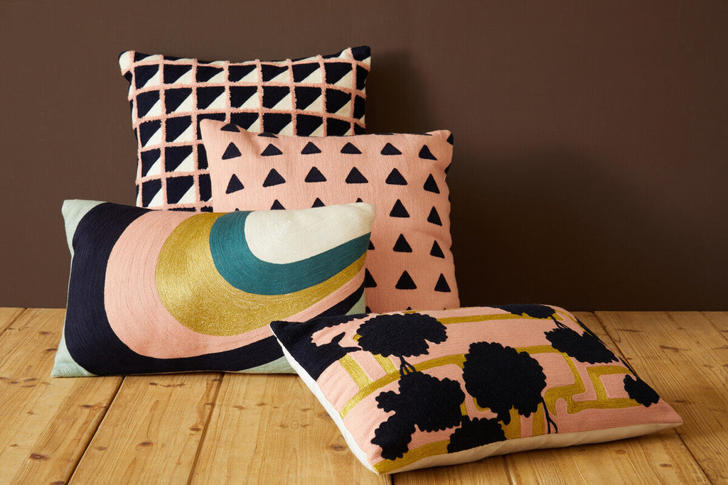 Curved Stripes Cushion in Vibrant Embroidered Cotton