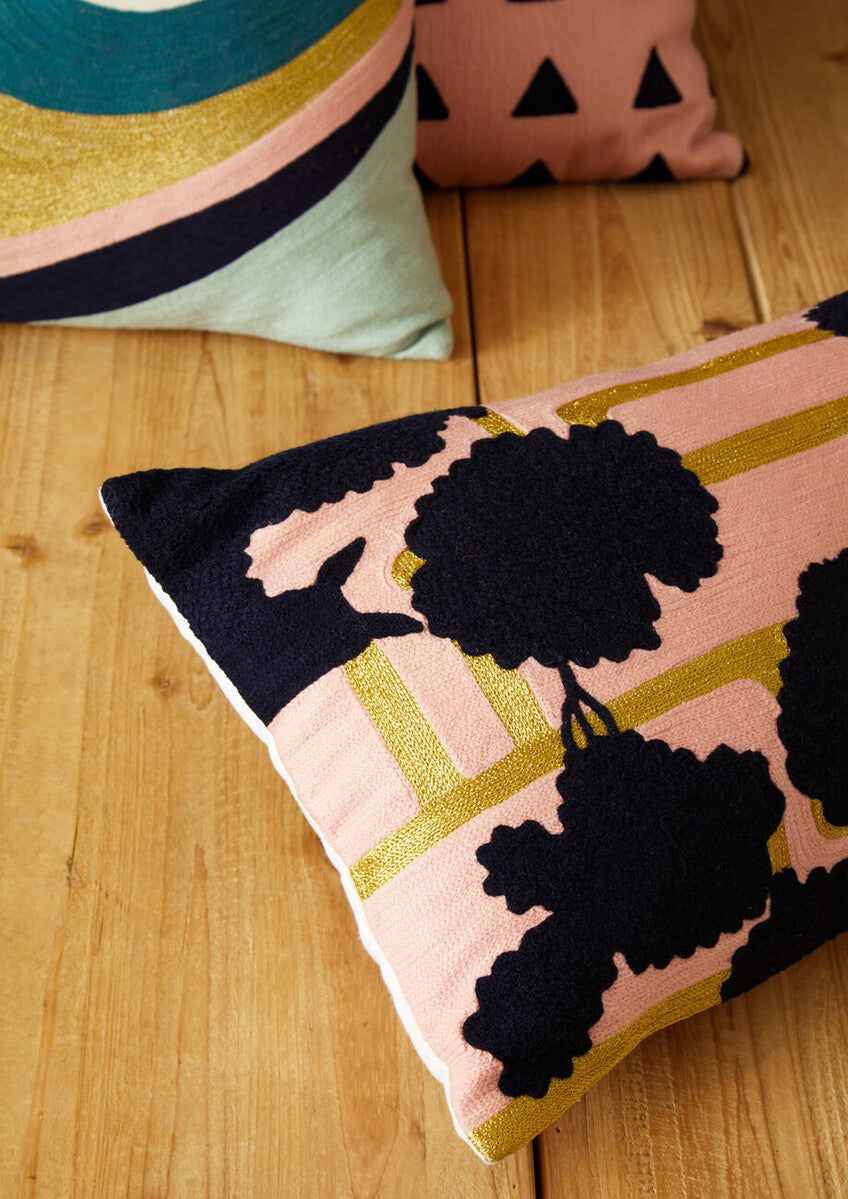 Curved Stripes Cushion in Vibrant Embroidered Cotton