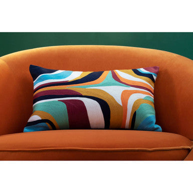 Abstract Design Cushion with Embroidered Curves