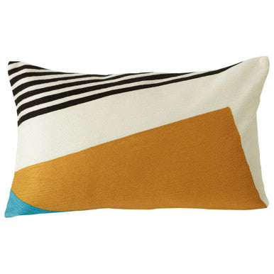 Diagonal Design Cushion in Gold, White, Black and Cyan