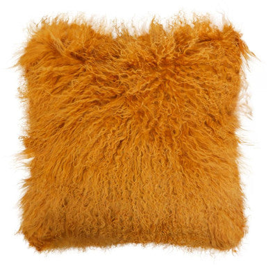 Mongolian Fur Ochre Square Cushion
