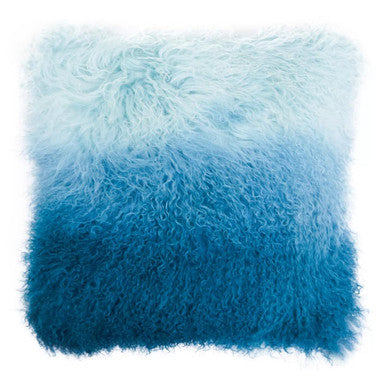 Blue Ombre Mongolian Fur Square Cushion