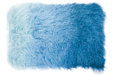 Blue Ombre Mongolian Fur Rectangular Cushion