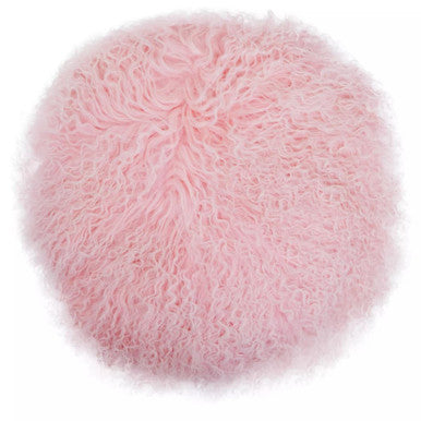 Pink Round Mongolian Fur Cushion