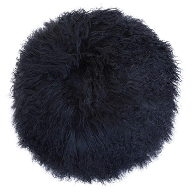Mongolian Fur Black Round Cushion
