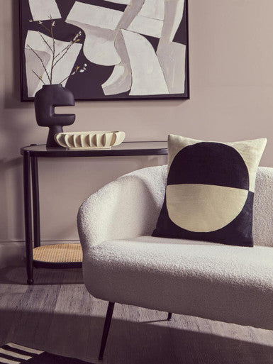 Cream and Black Cushion with Embroidered Detail
