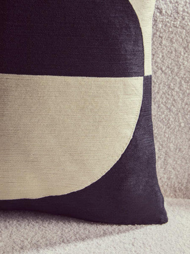 Cream and Black Cushion with Embroidered Detail