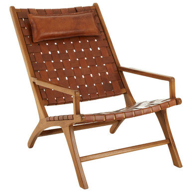 Kendari Teak Wood And Woven Leather Chair