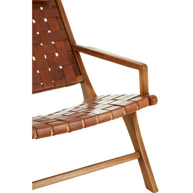 Kendari Teak Wood And Woven Leather Chair