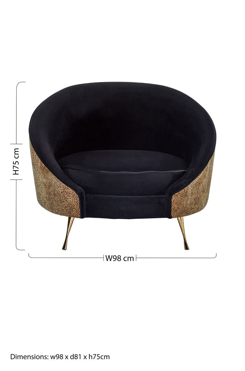 Manhattan Black Velvet and Leopard Print Cocoon Chair