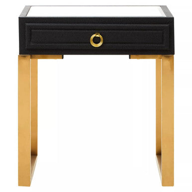 1 Drawer Faux Shagreen Side Table in Black and Gold