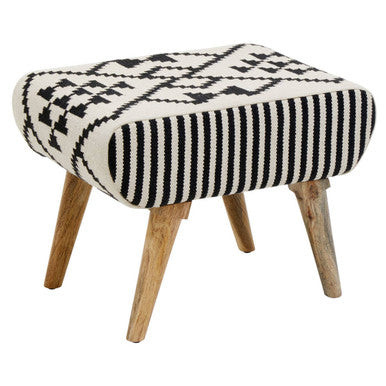 Cefena Natural and White Cotton Footstool Pouffe