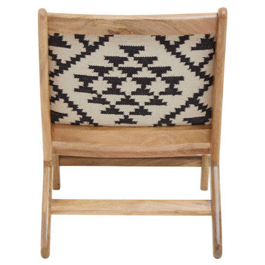 Cefena Black and White Berber Style Lounge Chair with Mango Wood Frame