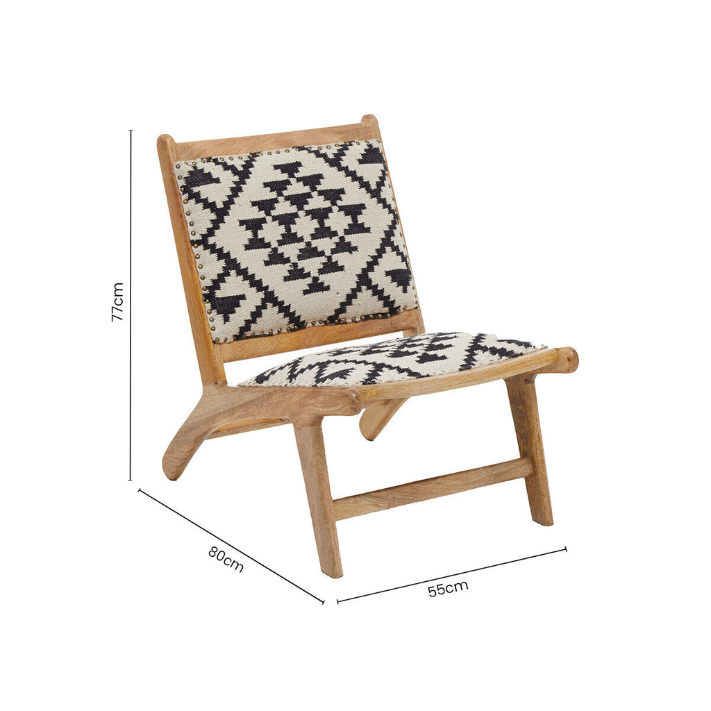 Cefena Black and White Berber Style Lounge Chair with Mango Wood Frame
