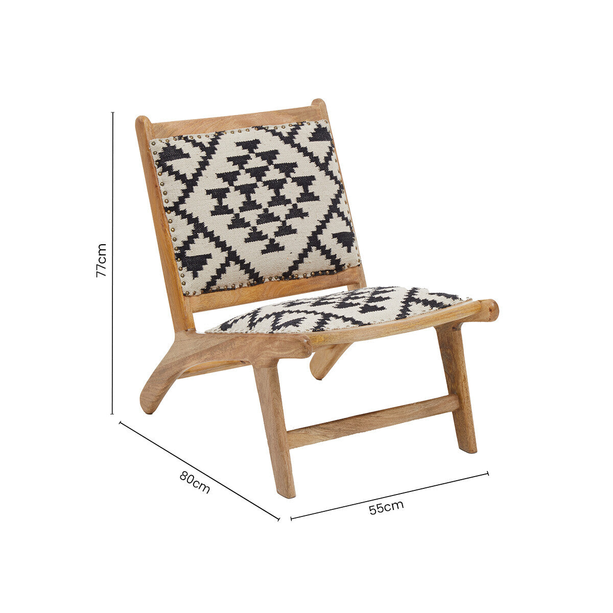 Cefena Black and White Berber Style Lounge Chair with Mango Wood Frame