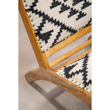 Cefena Black and White Berber Style Lounge Chair with Mango Wood Frame