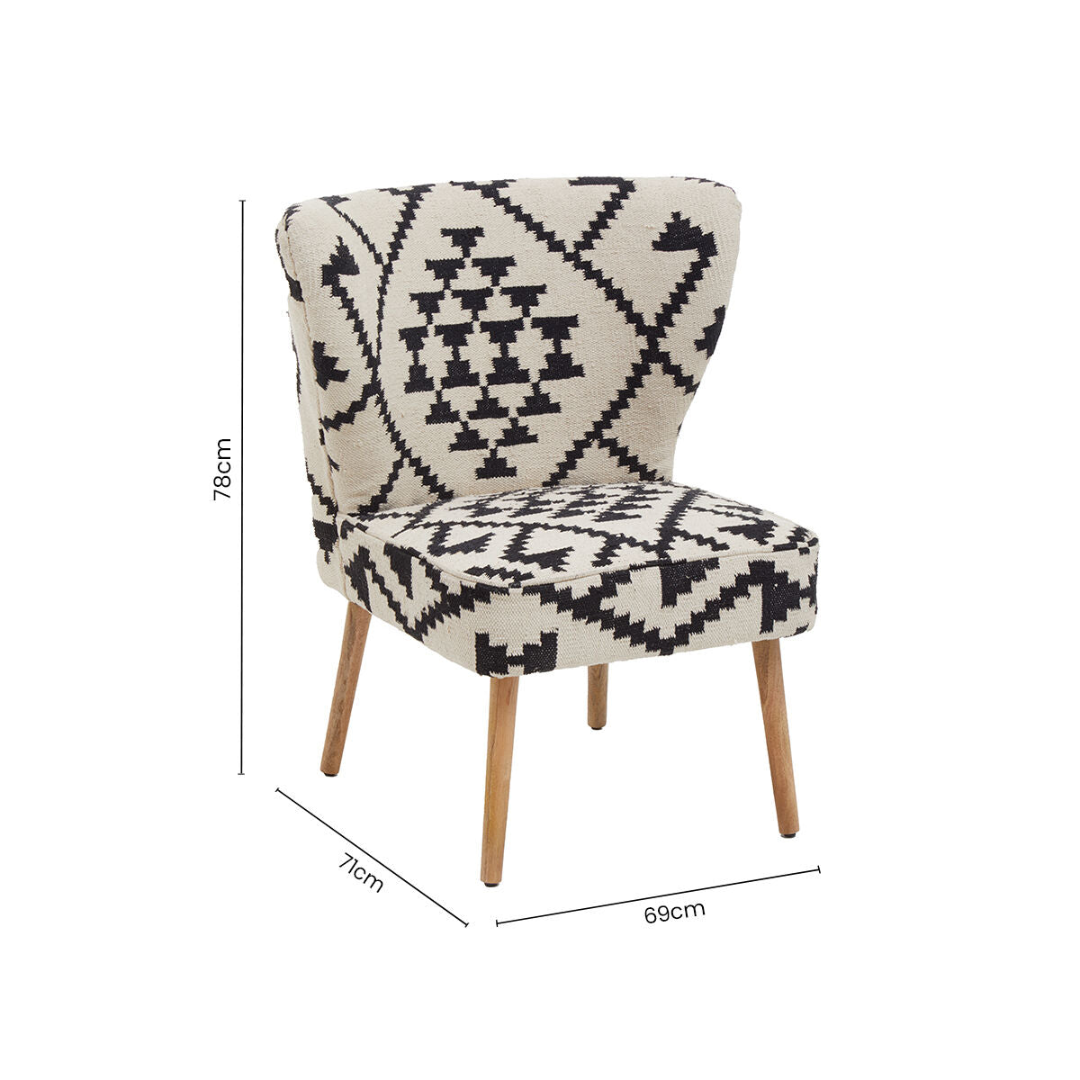 Cefena White and Black Mango Wood Wingback Chair