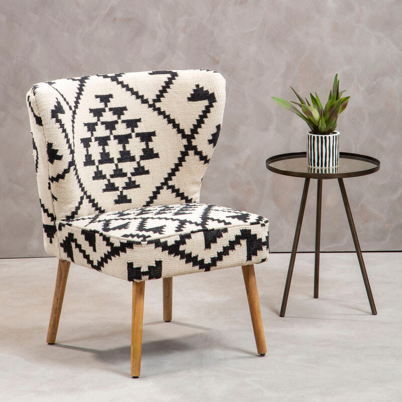 Cefena White and Black Mango Wood Wingback Chair