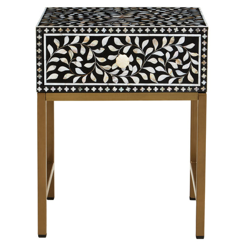 1 Drawer Side Table with Bone Inlay