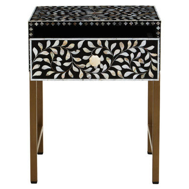 1 Drawer Side Table with Bone Inlay