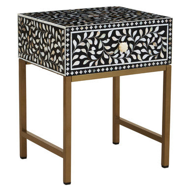 1 Drawer Side Table with Bone Inlay