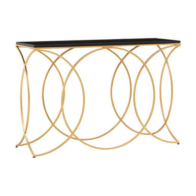Black Marble Top Console Table with Curved Gold Frame