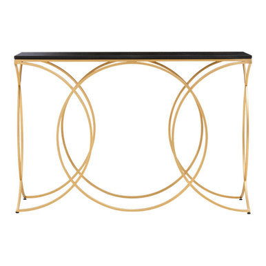 Black Marble Top Console Table with Curved Gold Frame