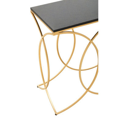 Black Marble Top Console Table with Curved Gold Frame