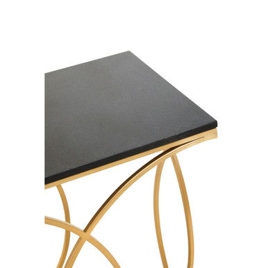 Black Marble Top Console Table with Curved Gold Frame