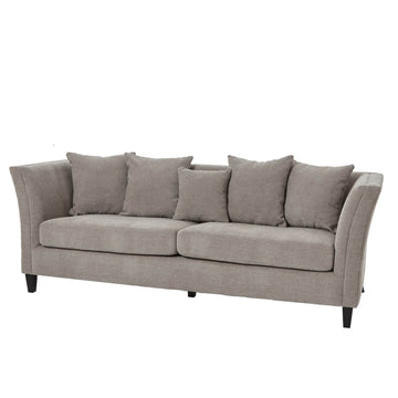 Vesper taupe three-seater sofa with plush cushions and solid wood frame in a clean-lined, timeless design by Sostter at brixbailey.com