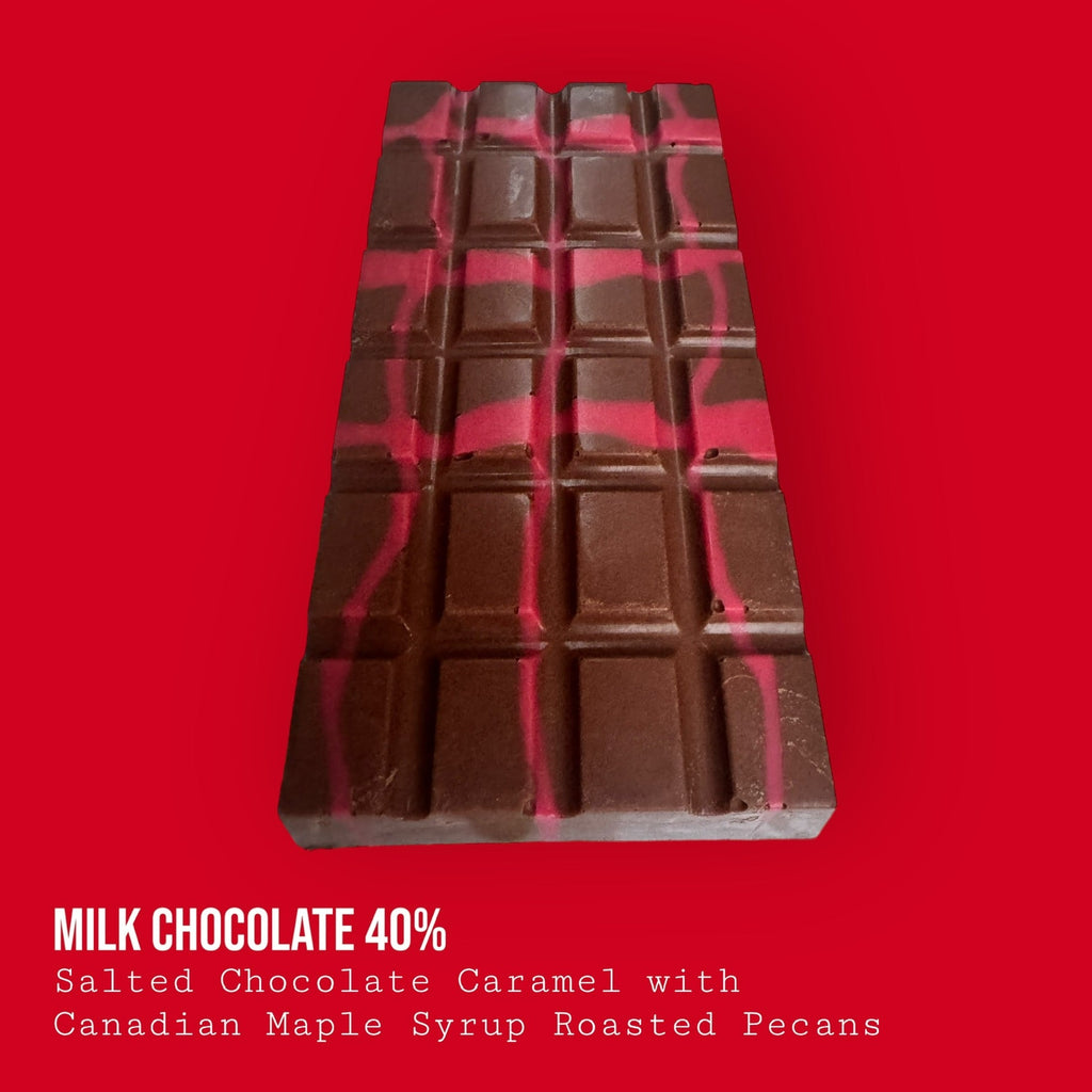 Milk Chocolate salted chocolate caramel with Canadian maple syrup roasted pecans 230g
