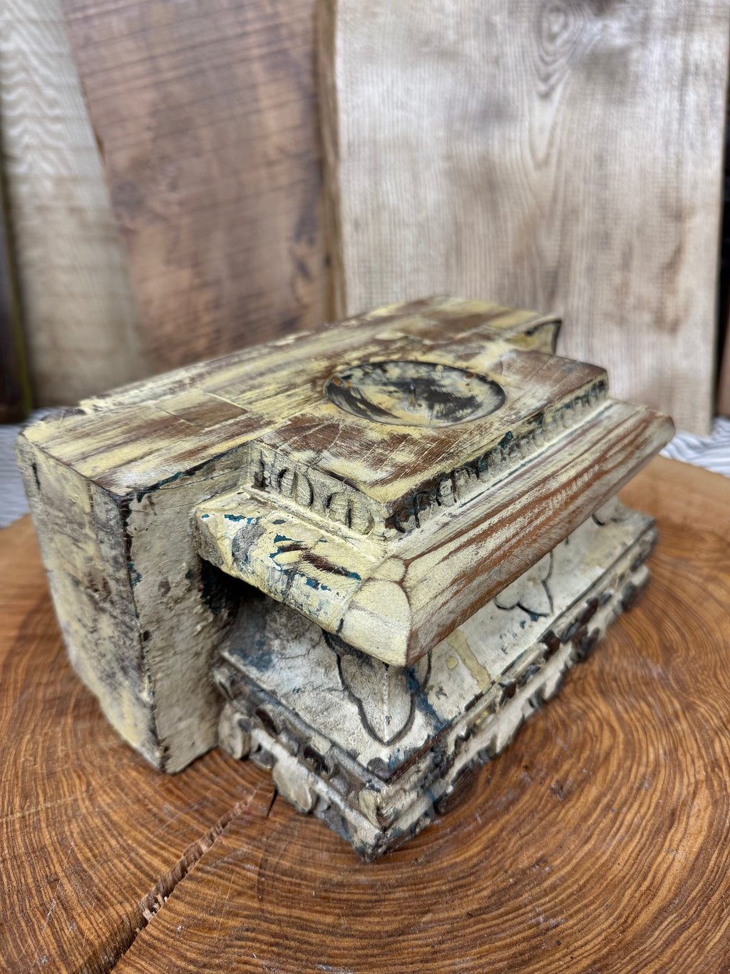 Rustic Church Candle Holder / Indian Pillar Base / Farmhouse Decor Cream