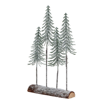 Snow-dusted spindle trees on wooden base, winter decor with realistic snow accents, natural brown and white by Sostter at brixbailey.com