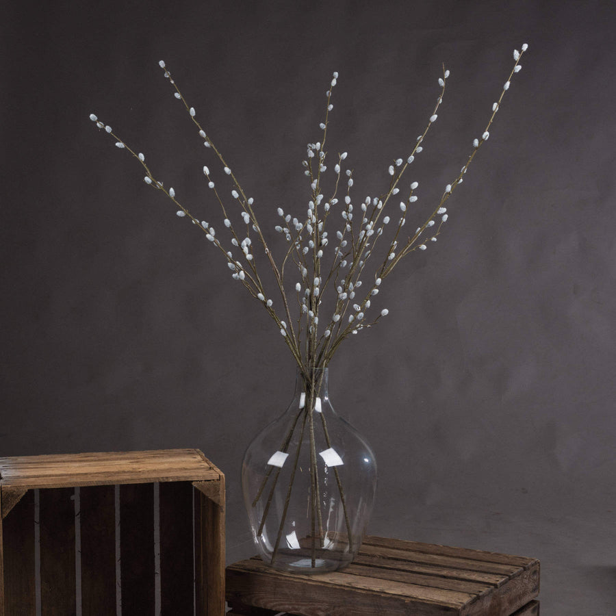 Lifelike grey pussy willow branch, 40.5â€� tall, with realistic catkins and natural grey-brown stems for home decor by Sostter at brixbailey.com