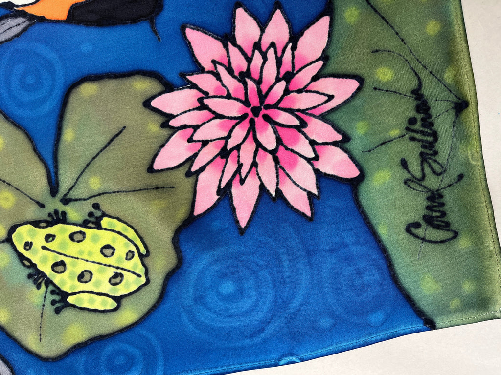 "Koi in Rainy Pond” - Hand-dyed Silk Wall Hanging  - $365