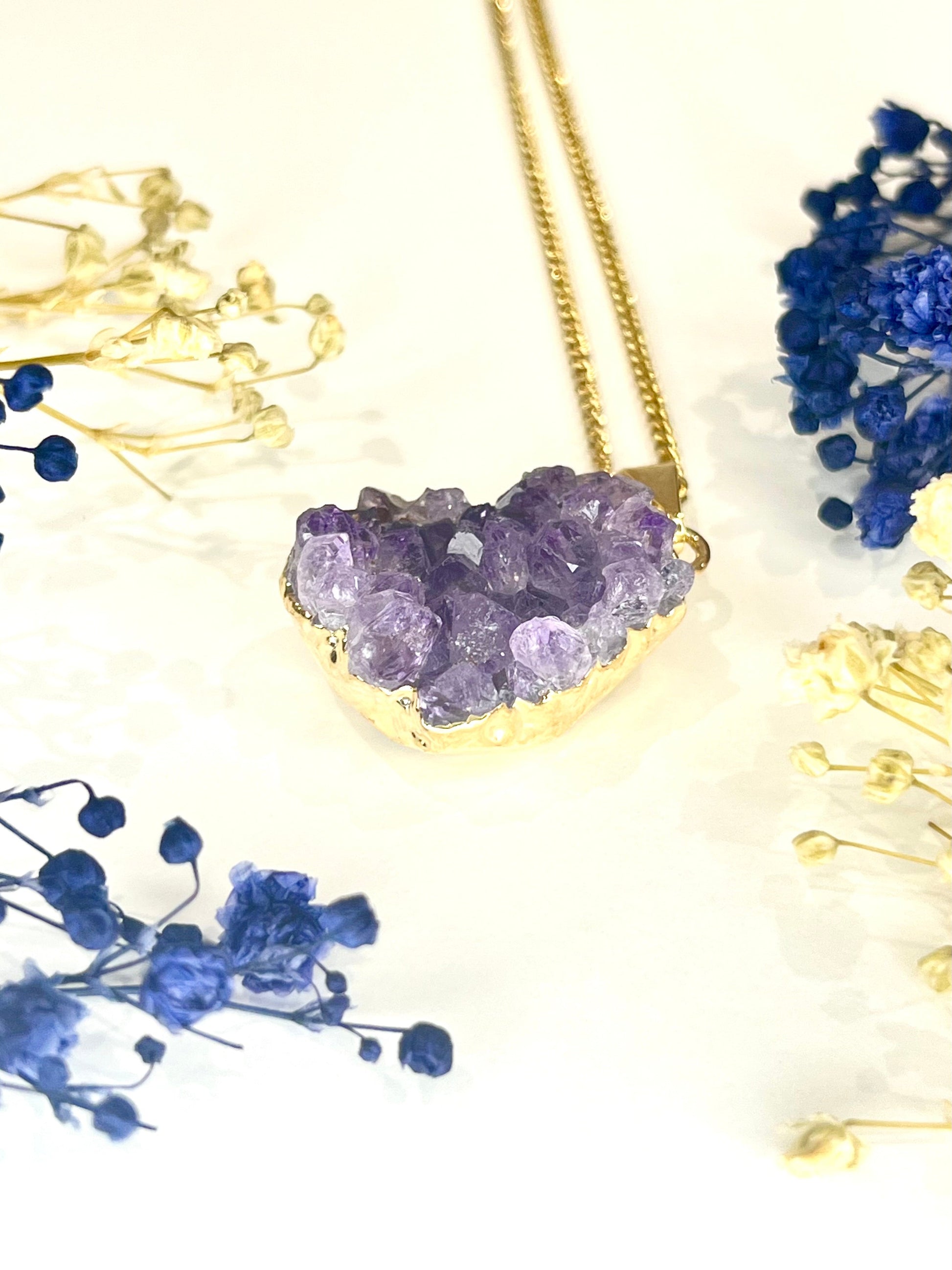 Gold Plated Amethyst Cluster Necklace